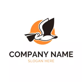 鹈鹕 Logo Orange Sun and Fly Pelican logo design