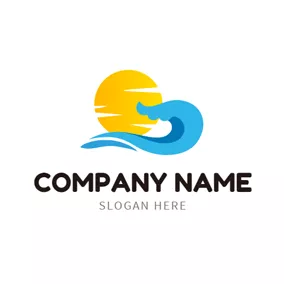 海　ロゴ Orange Sun and Ocean Wave logo design