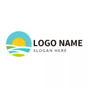 AQUAロゴ Orange Sun and Simple Line logo design