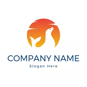 馬戲團 Logo Orange Sun and White Seal logo design