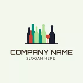 Wine Logo Orange Wine Glass and Blue Bottle logo design