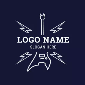 樂團Logo Outlined Blue Lightening and Guitar logo design