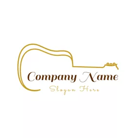 Outline Logo Outlined Brown Guitar logo design