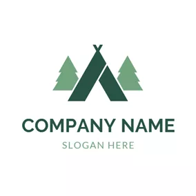 Summer Camp Logo Outlined Green Tree and Tent logo design