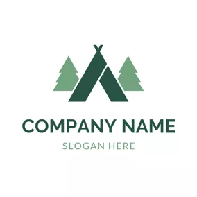 Logotipo De Campista Outlined Green Tree and Tent logo design