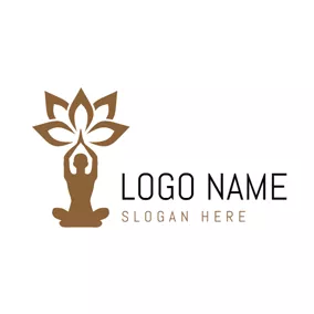 Logótipo De Floração Outlined Lotus and Yoga logo design