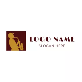 Singer Logo Outlined Man and Brown Saxophone logo design