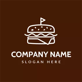 Logótipo Hambúrguer Outlined White and Maroon Burger logo design