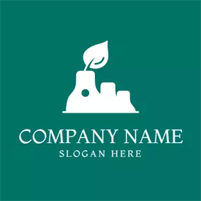 Eco Friendly Logo Outlined White Factory and Leaf logo design