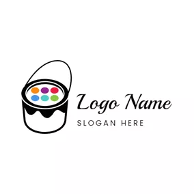 Pig Logo Paint Bucket and Colorful Pigment logo design