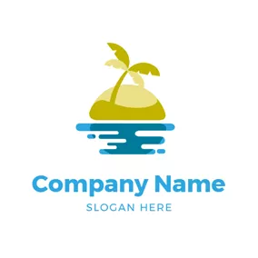 陆地 Logo Palm Tree and Island logo design