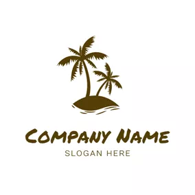 ビーチ　ロゴ Palm Tree and Sandbeach logo design