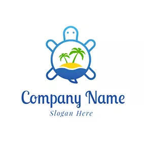 島ロゴ Palm Tree and Sea Turtle logo design