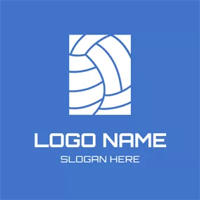 Rectangle Logo Part Blue and White Volleyball logo design