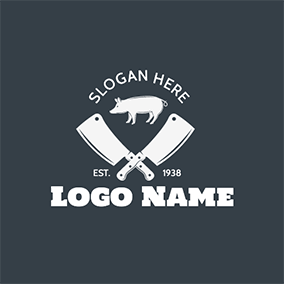 ブタ　ロゴ Pig Butcher Knife Chopping logo design
