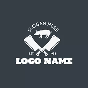 Pig Logo Pig Butcher Knife Chopping logo design