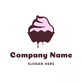 デザート　ロゴ Pink and Brown Cream Cake logo design