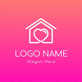 Hit Logo Pink and White House With Heart logo design