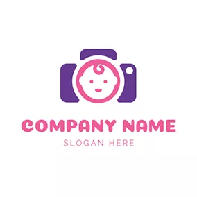 ベビーロゴ Pink Baby Face and Purple Camera logo design