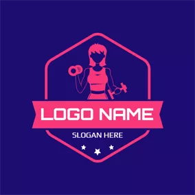 哑铃l Logo Pink Badge and Woman Athlete logo design