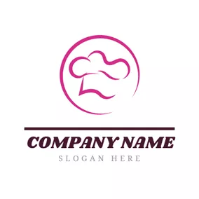 Catering Logo Pink Circle and Abstract Chef Hat logo design