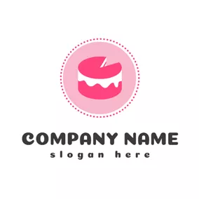 Cream Logo Pink Circle and Cylindrical Cake logo design