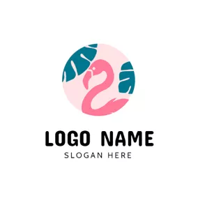 動物のロゴ Pink Circle and Flamingo logo design