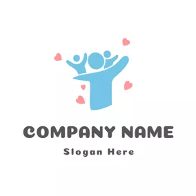 Couple Logo Pink Heart and Blue Family logo design