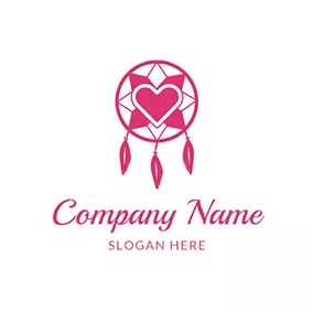追夢人logo Pink Heart Shape Feather and Dreamcatcher logo design