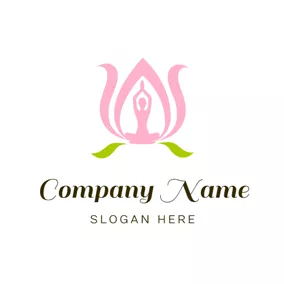 蓮ロゴ Pink Lotus and Yoga Woman logo design