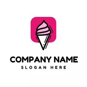夏季 Logo Pink Square and Ice Cream logo design