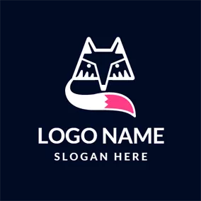 油墨 Logo Pink Tail and White Fox Head logo design