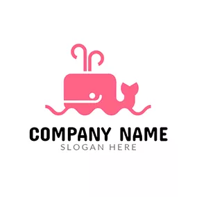 Character Logo Pink Wave and Whale logo design