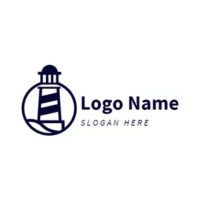 Logótipo De Farol Plain Wave and Lighthouse logo design