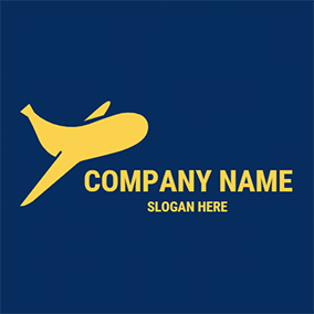 Yellow Logo Plane Cartoon Simple Banana logo design