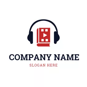 播客 Logo Player and Headphone Icon logo design