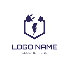 ケーブルのロゴ Plug Wire and Lightning logo design