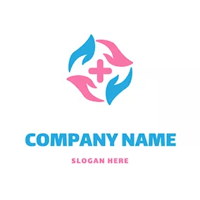 Pink Logo Plus Icon and Hand logo design