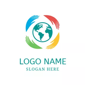 Planet Logo Protective Hand and Green Earth logo design
