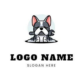 動物のロゴ Pug and Wrench logo design