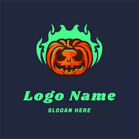幽靈 Logo Pumpkin and Ghost Fire logo design