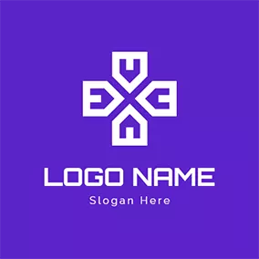 Geometric Logo Purple and White House Icon logo design