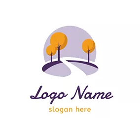 陆地 Logo Purple and Yellow Tree logo design