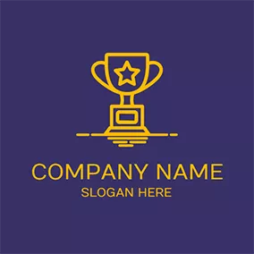 勝者 Logo Purple and Yellow Trophy logo design