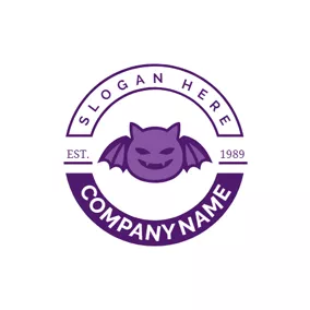 Logotipo De Murciélago Purple Badge and Bat logo design