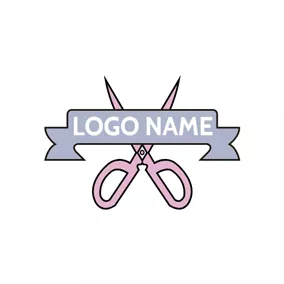 Barber Logo Purple Banner and Pink Scissor logo design