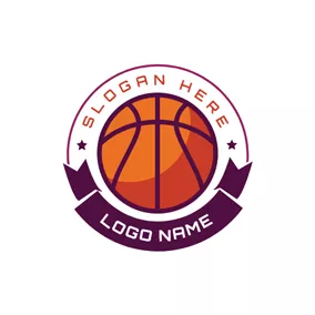 クラブのロゴ Purple Banner Yellow Basketball logo design