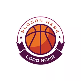 Logo D'emblème Purple Banner Yellow Basketball logo design