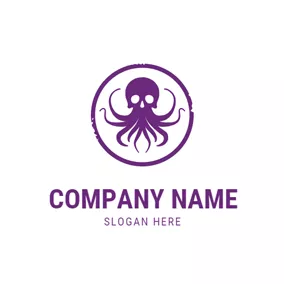 章魚 Logo Purple Circle and Kraken logo design