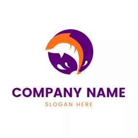 クジラロゴ Purple Circle and Orange Whale logo design